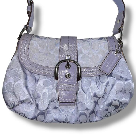 Coach Soho Y2K 1990s Pleated Leather Soufflet Bag Flap Buckle Purple F15203 - Picture 2 of 15